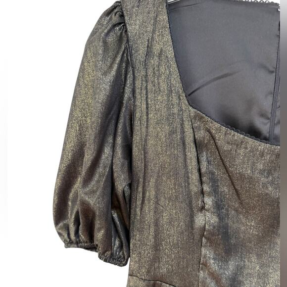 NWOT Rachel Parcell Puff Sleeve Metallic Chiffon Gold/Black Mini Dress – Sz 10 - Picture 8 of 10